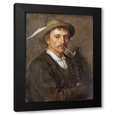 Bauernbursch Mit Pfeife Black Modern Wood Framed Art Print by Von Defregger, Franz