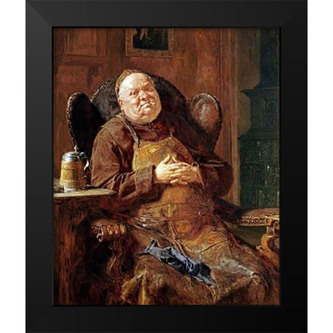 A Quiet Smoke Black Modern Wood Framed Art Print by Von Grutzner, Edouard