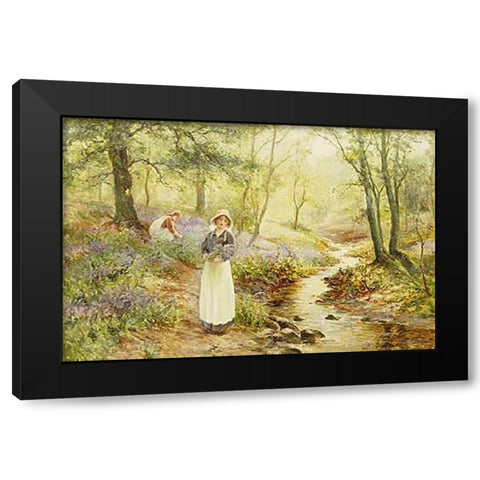 Picking Bluebells Black Modern Wood Framed Art Print by Walbourn, Ernest