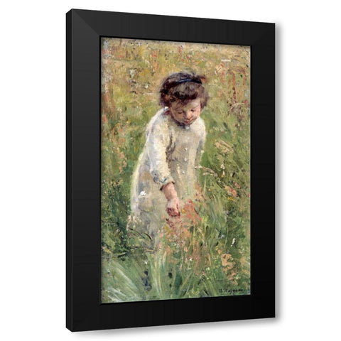 Picking Flowers Black Modern Wood Framed Art Print by Wegmann, Bertha