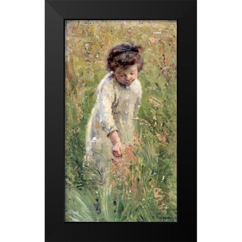 Picking Flowers Black Modern Wood Framed Art Print by Wegmann, Bertha