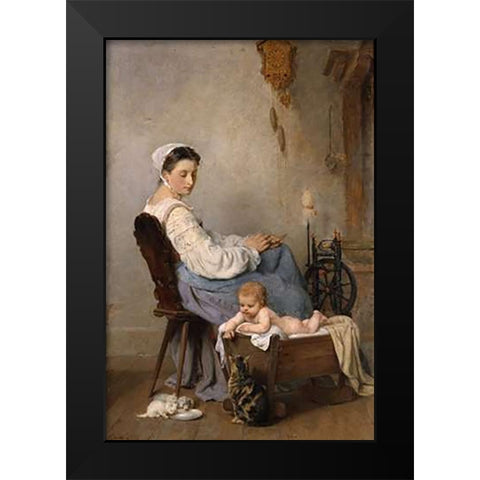 Watching The Kittens Black Modern Wood Framed Art Print by Weisz, Adolphe