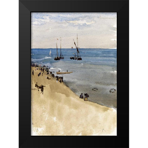 Green and Silver - The Bright Sea, Dieppe Black Modern Wood Framed Art Print by Whistler, James McNeill