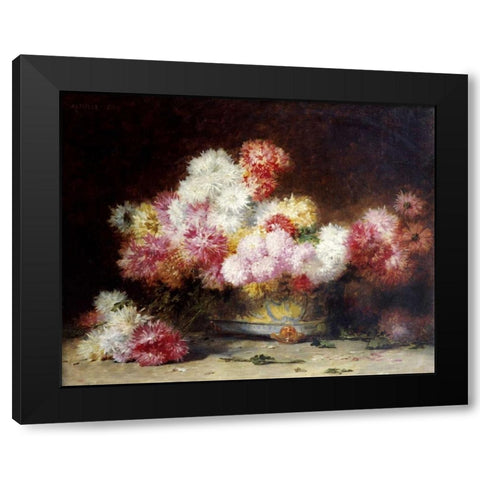 Chrysanthemum and Other Flowers In a Bowl Black Modern Wood Framed Art Print with Double Matting by Zo, Achille