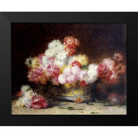 Chrysanthemum and Other Flowers In a Bowl Black Modern Wood Framed Art Print by Zo, Achille