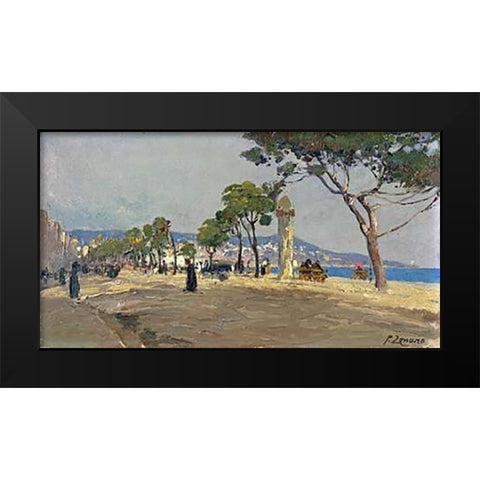 Promenade Des Anglais Black Modern Wood Framed Art Print by Zonaro, Fausto