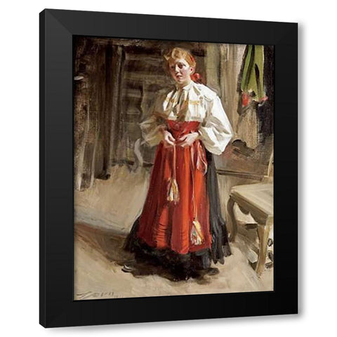 Girl In Orsa Costume Black Modern Wood Framed Art Print with Double Matting by Zorn, Anders Leonard
