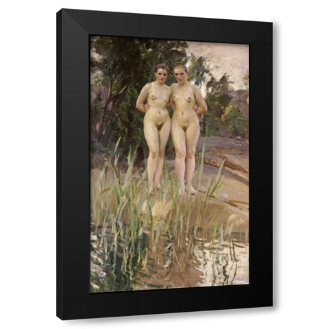Two Friends Black Modern Wood Framed Art Print with Double Matting by Zorn, Anders Leonard