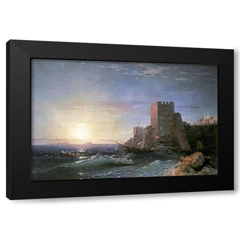 Towers at Bosporus Black Modern Wood Framed Art Print with Double Matting by Aivasowsky, Ivan Konstantinovich