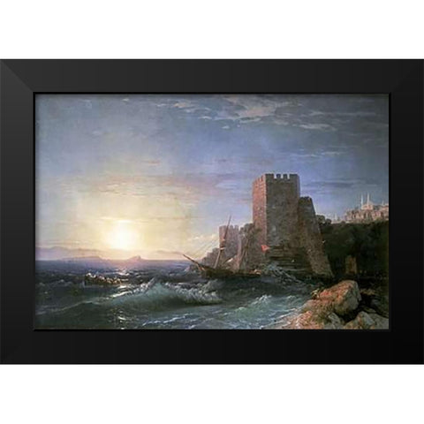 Towers at Bosporus Black Modern Wood Framed Art Print by Aivasowsky, Ivan Konstantinovich