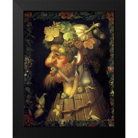 Autumn Black Modern Wood Framed Art Print by Arcimboldo, Giuseppe