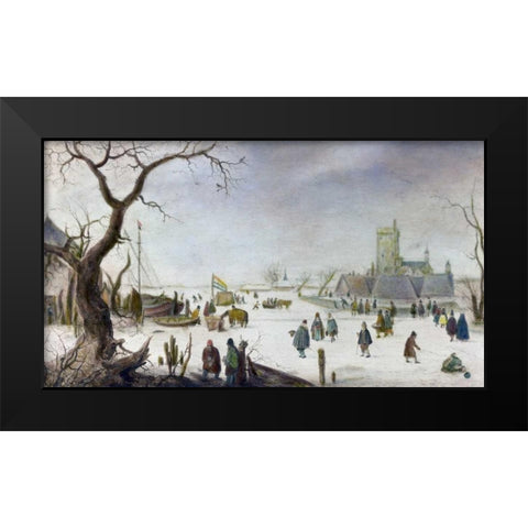 Winter Pleasure Black Modern Wood Framed Art Print by Avercamp, Hendrick
