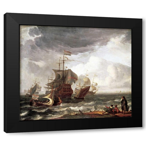 Dutch Warships Black Modern Wood Framed Art Print by Backhuysen, Ludolf