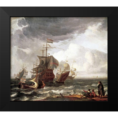 Dutch Warships Black Modern Wood Framed Art Print by Backhuysen, Ludolf
