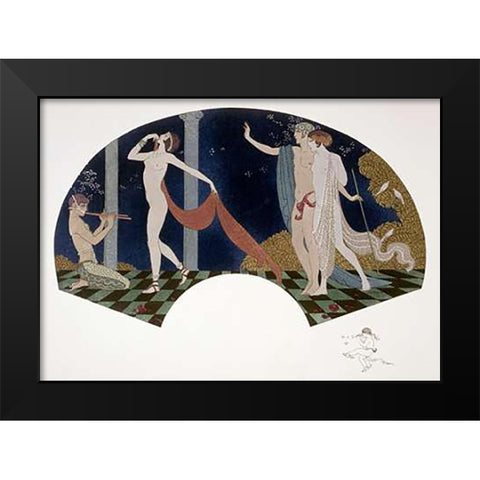 Fan: Four Figures Black Modern Wood Framed Art Print by Barbier, Georges