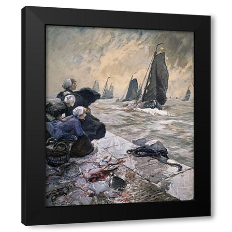Fishermens Wives Black Modern Wood Framed Art Print by Von Bartels, Hans
