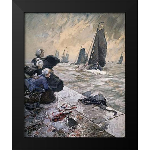 Fishermens Wives Black Modern Wood Framed Art Print by Von Bartels, Hans