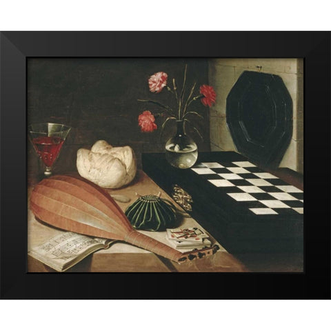 Still Life with a Chess-Board Black Modern Wood Framed Art Print by Baugin, Lubin