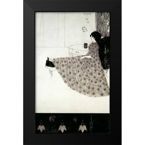 Seated Woman Black Modern Wood Framed Art Print by Beardsley, Aubrey