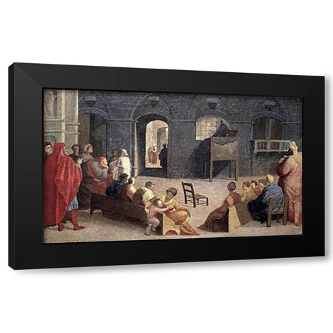 San Bernardino of Siena Preaching Black Modern Wood Framed Art Print by Beccafumi, Domenico