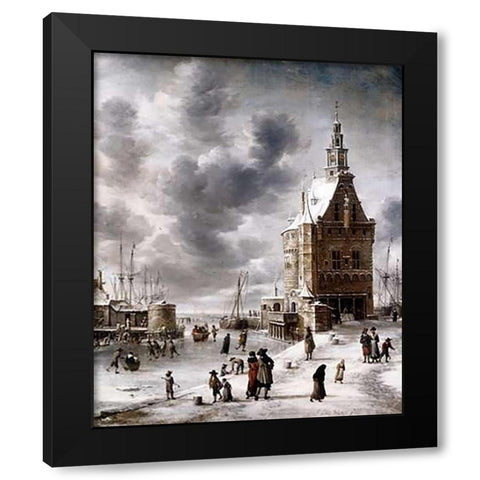 Town Gate of Hoorn Black Modern Wood Framed Art Print with Double Matting by Beerstraaten, Jan Abrahamz