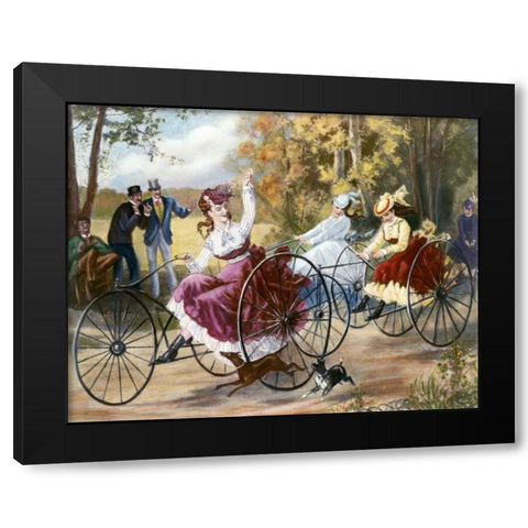 Tricyclists In The Park Black Modern Wood Framed Art Print with Double Matting by Bell, Henry