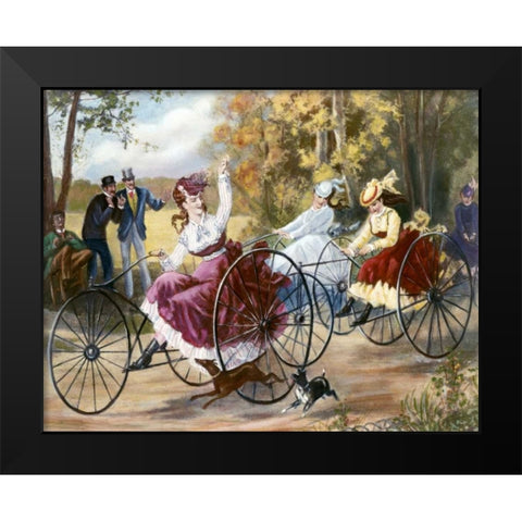 Tricyclists In The Park Black Modern Wood Framed Art Print by Bell, Henry