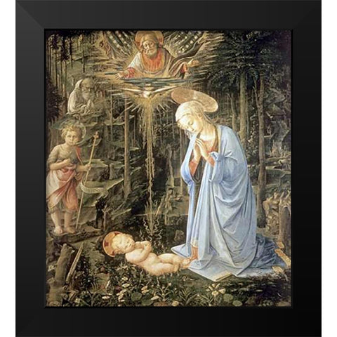 Madonna and Child With Saint Jerome Black Modern Wood Framed Art Print by Bellini, Giovanni
