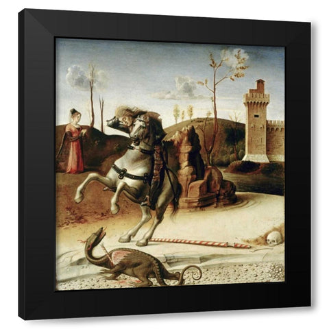 Saint George  from The Pala Pesaro Black Modern Wood Framed Art Print with Double Matting by Bellini, Giovanni