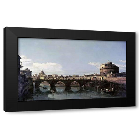 View of The Tiber With The Castel SantAngelo Black Modern Wood Framed Art Print with Double Matting by Bellotto, Bernardo