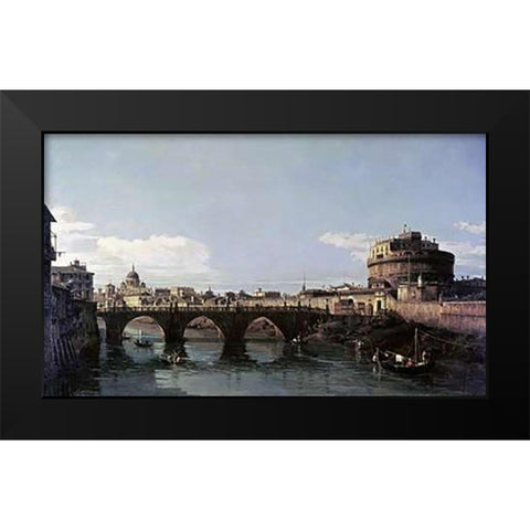 View of The Tiber With The Castel SantAngelo Black Modern Wood Framed Art Print by Bellotto, Bernardo