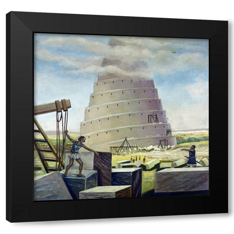 Building The Tower of Babel Black Modern Wood Framed Art Print by Bianchini, Vittorio