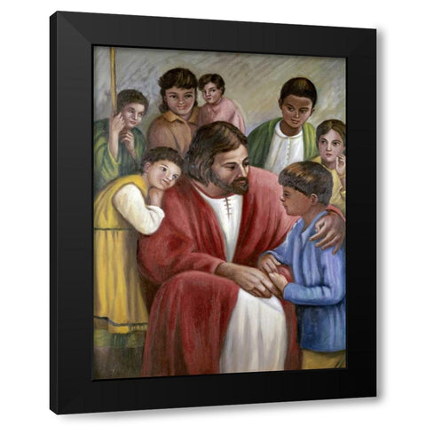 Christ and The Children of All Races Black Modern Wood Framed Art Print by Bianchini, Vittorio