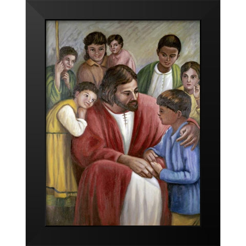 Christ and The Children of All Races Black Modern Wood Framed Art Print by Bianchini, Vittorio