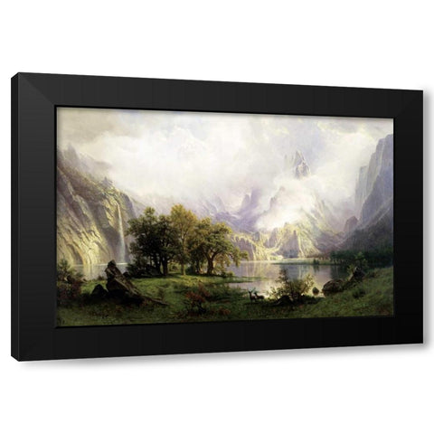 View of Rocky Mountains Black Modern Wood Framed Art Print with Double Matting by Bierstadt, Albert