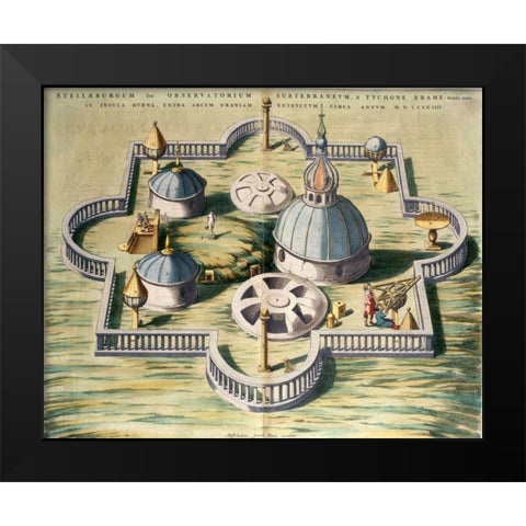 Stellebourg Observatory and Instruments Black Modern Wood Framed Art Print by Blaeu, Joan