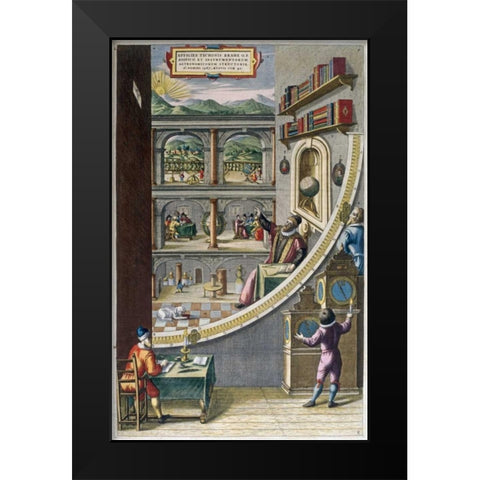 Tycho Brahe and Others With Astronomical Instruments Black Modern Wood Framed Art Print by Blaeu, Joan