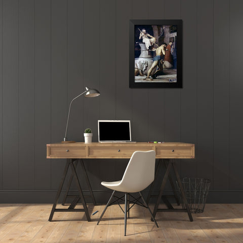 Samson On The Treadmill Black Modern Wood Framed Art Print by Bloch, Carl
