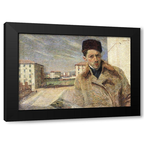Self-Portrait Black Modern Wood Framed Art Print by Boccioni, Umberto