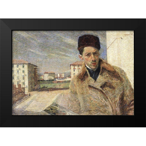 Self-Portrait Black Modern Wood Framed Art Print by Boccioni, Umberto