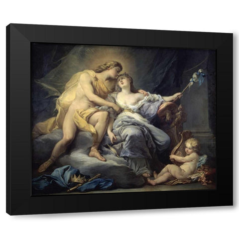 Apollo Caresses Leukothea Black Modern Wood Framed Art Print with Double Matting by Boizot, Antoine