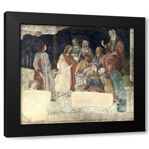 A Young Man Is Greeted By The Liberal Arts Black Modern Wood Framed Art Print by Botticelli, Sandro