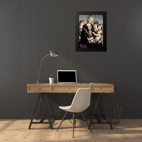 Madonna and Child With St. John Baptist and Two Angels Black Modern Wood Framed Art Print by Botticelli, Sandro
