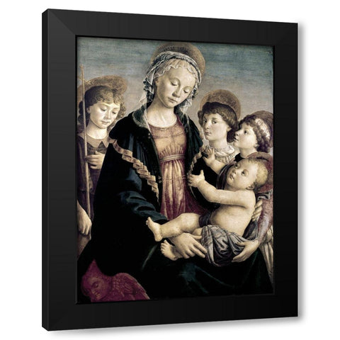 Madonna and Child With St. John Baptist and Two Angels Black Modern Wood Framed Art Print by Botticelli, Sandro