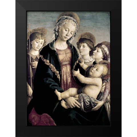 Madonna and Child With St. John Baptist and Two Angels Black Modern Wood Framed Art Print by Botticelli, Sandro