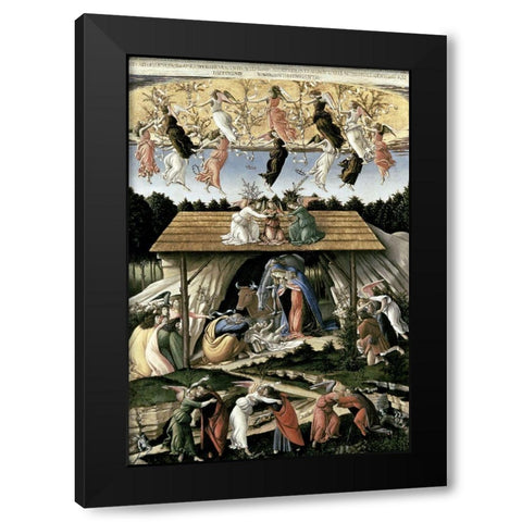 Mystic Nativity Black Modern Wood Framed Art Print by Botticelli, Sandro
