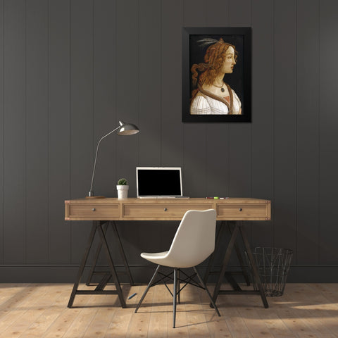 Portrait of a Young Woman Black Modern Wood Framed Art Print by Botticelli, Sandro