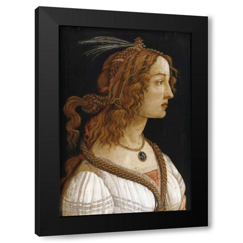 Portrait of a Young Woman Black Modern Wood Framed Art Print with Double Matting by Botticelli, Sandro