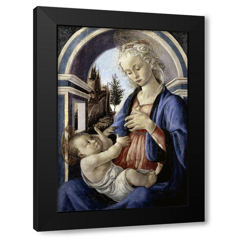 Virgin and Child Black Modern Wood Framed Art Print with Double Matting by Botticelli, Sandro