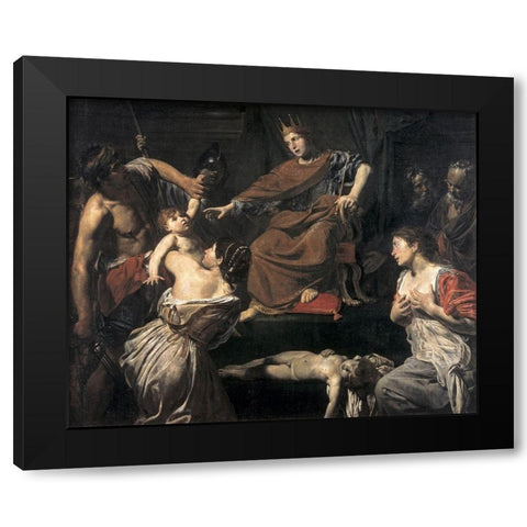 Judgement of Solomon Black Modern Wood Framed Art Print by Boulogne, Jean Valentin de